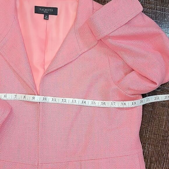 Talbots Pink Textured 3/4 Sleeve Open Front Blazer - Picture 5 of 16